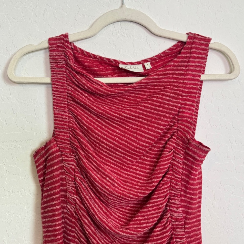 Anthropologie Deletta Linen Cotton Tank Top Sz S Red Ruched Cowl Striped Boho - Picture 2 of 9